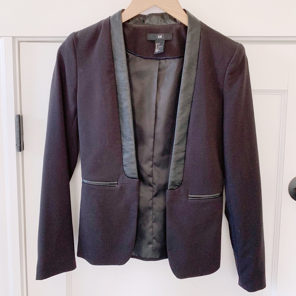 H&M Black Fitted Blazer with Leather Lapel – Joan Jett Energy - runway inspired